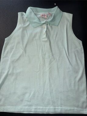 Lt casuals by Liz Thomas vtg ladies collared button tank top light green stripes